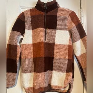 Brown and orange multicolored fleece half zip up